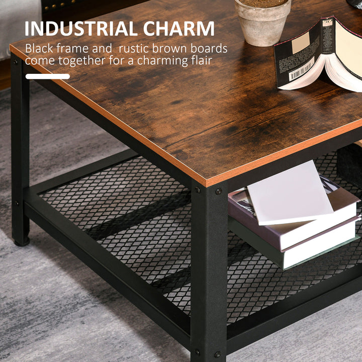 Coffee Table Industrial Side Table Living Room Table with Storage Shelf and Metal Frame for Home Office, 106L x 60W x 45Hcm