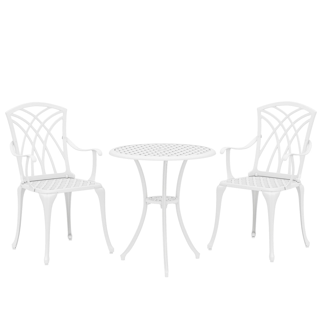 3 Pieces Garden Bistro Set, Cast Aluminium Outdoor Dining Set with 2 C