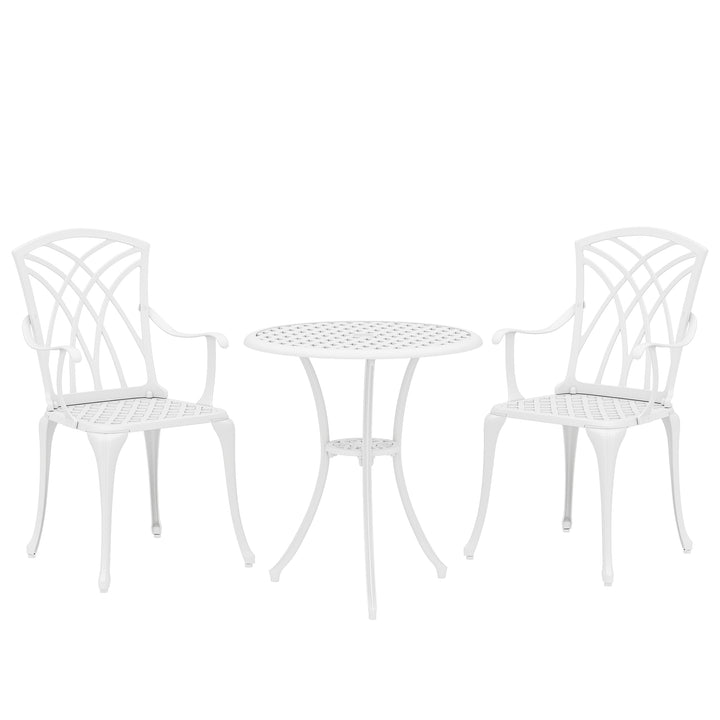 3 Pieces Garden Bistro Set, Cast Aluminium Outdoor Dining Set with 2 C