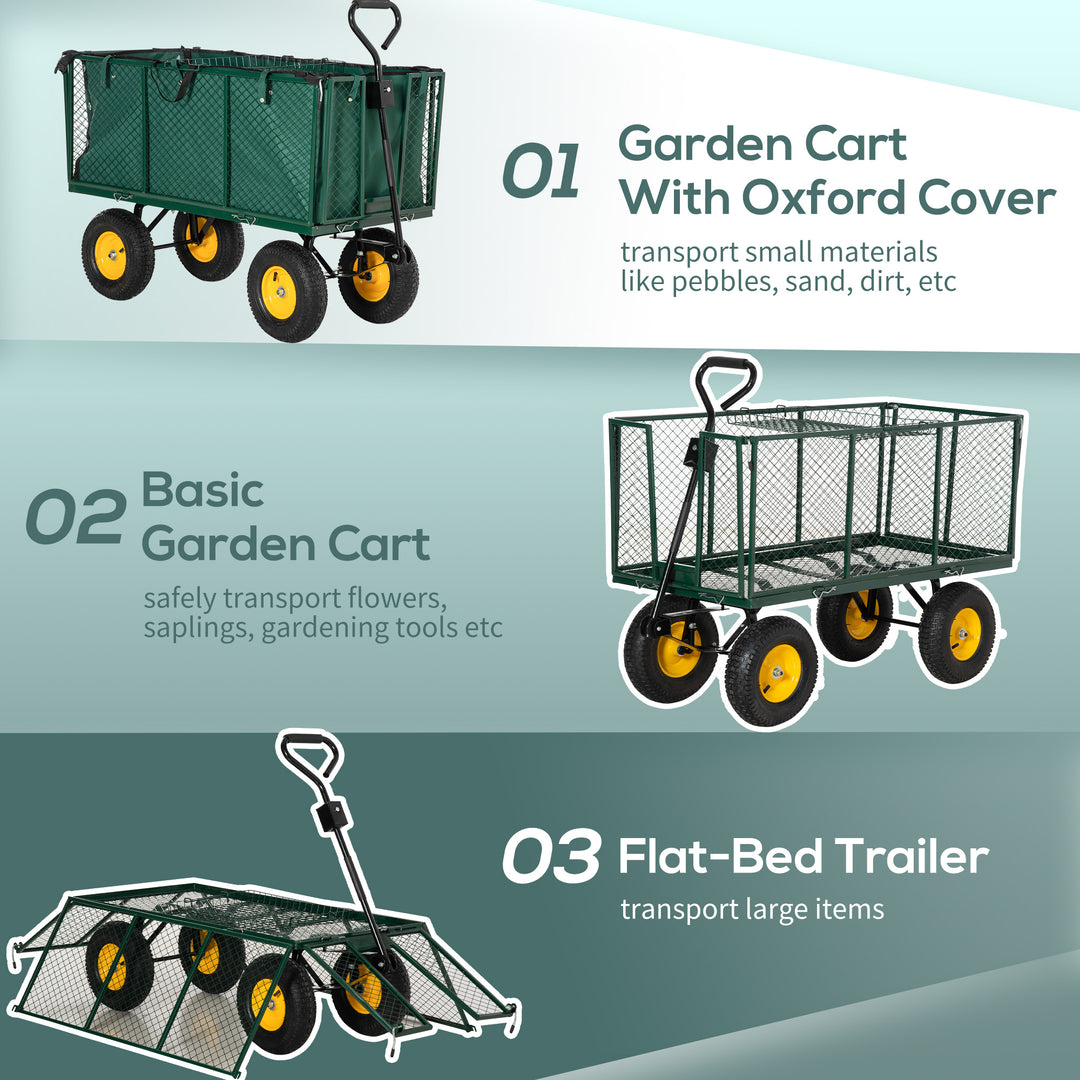 MCL Large 4 Wheel Heavy Duty Garden Cart Truck Trolley Wheelbarrow with Handle and Metal Frame - Green