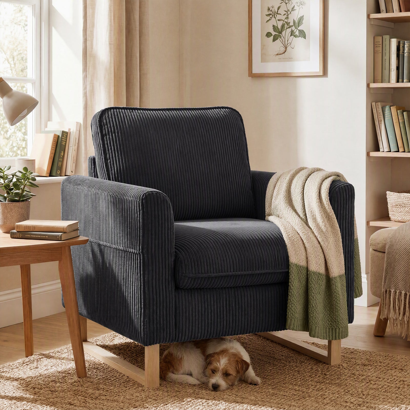 Accent Chair with Pocket Spring, Modern Industrial Armchair with Metal