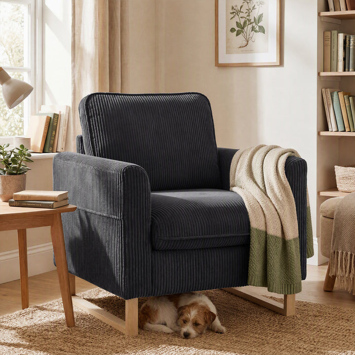 Accent Chair with Pocket Spring, Modern Industrial Armchair with Metal