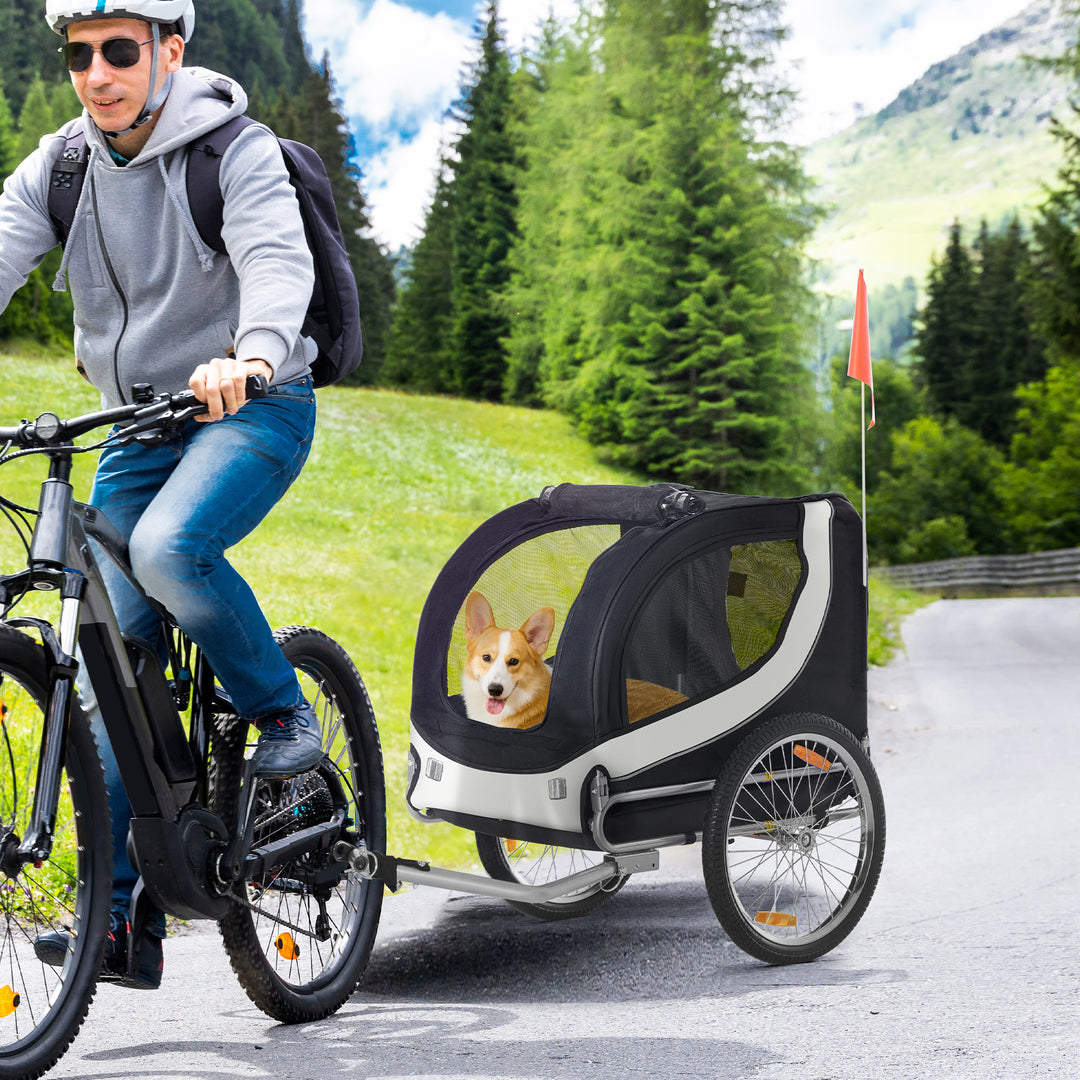 Steel Dog Bike Trailer Pet Cart Carrier for Bicycle Kit Water Resistant with Hitch Coupler Travel White and Black