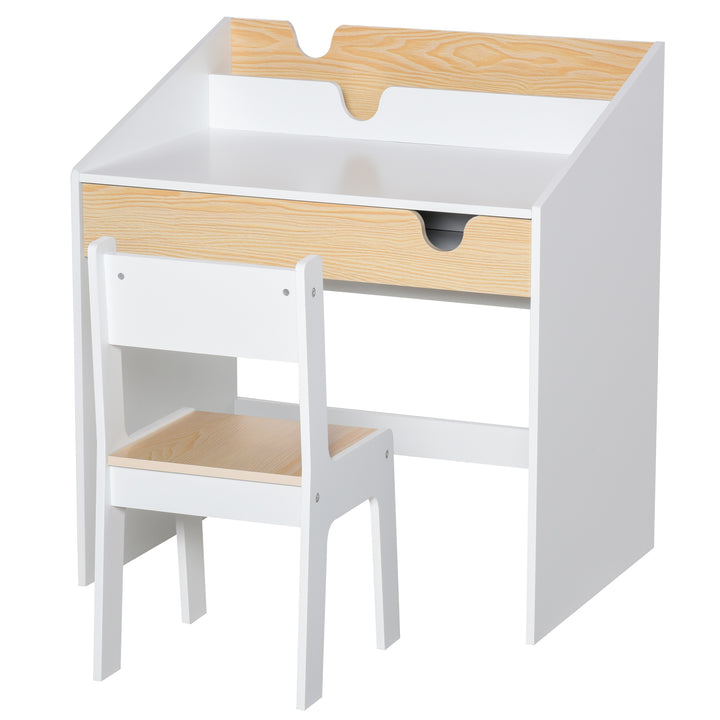 MCL Kids Desk and Chair Set 2 Pieces Children Study Table with Storage Pull-Out Drawer Bookshelf for 3-6 Years Writing, Reading, Drawing