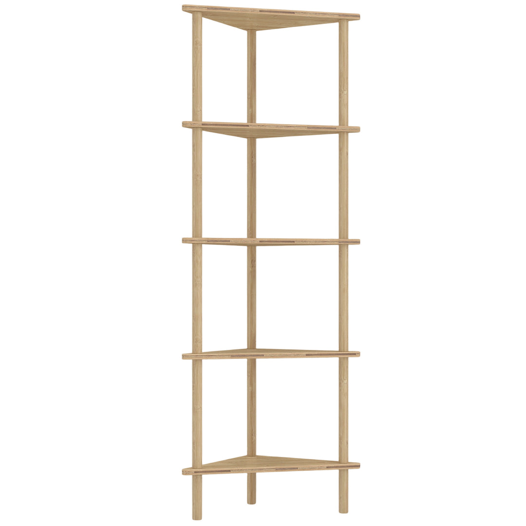 Bamboo Storage Shelf, 5-tier Corner Shelf, Freestanding Shelving Unit 