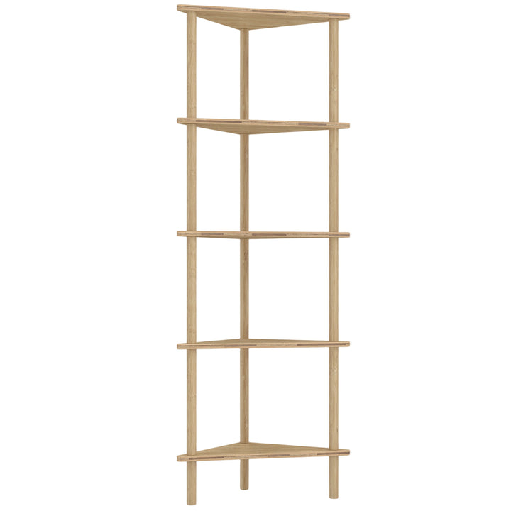 Bamboo Storage Shelf, 5-tier Corner Shelf, Freestanding Shelving Unit 