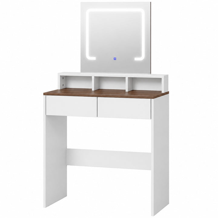 Storage Dressing Table, with LED Light Mirror - Walnut brown