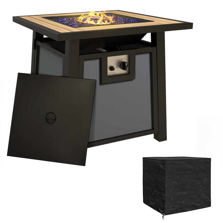 Outsunny Gas Fire Pit Table, 50,000 BTU with Protective Cover and Decorative Glass Beads, Dark Grey | Aosom UK