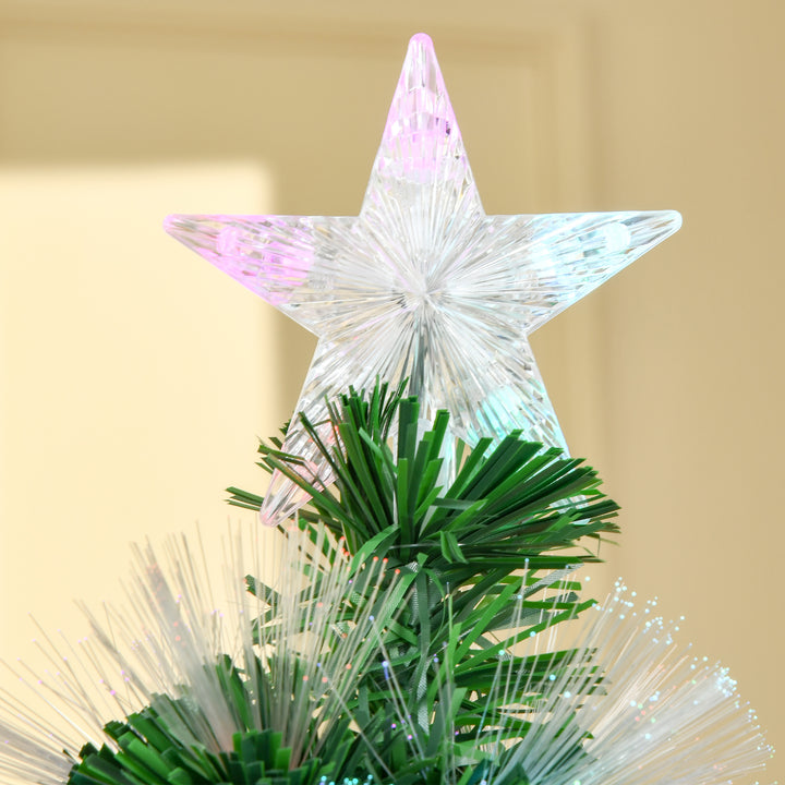 6FT Multicoloured Artificial Christmas Tree w/ Fibre Optic Lights Pre-Lit Modes Metal Stand Star Holder Home Seasonal Decoration