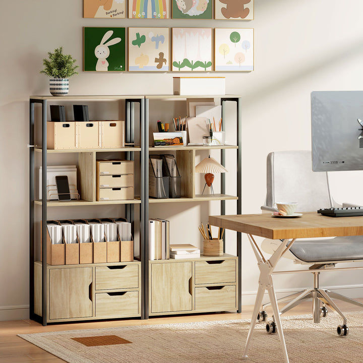 4-Tier Bookcase, Bookshelf with 1 Cabinet and 2 Drawers for Living Roo