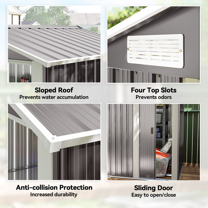 Garden Metal Tool Storage Shed with Sliding Door, Sloped Roof and Foun