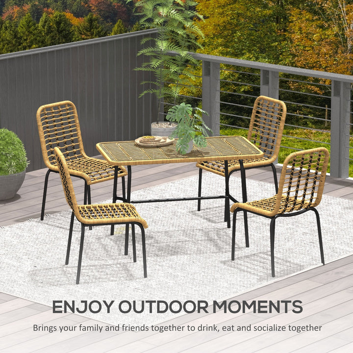 Outsunny 5 Pcs Rattan Outdoor Dining Set Patio Conservatory w/ Tempered Glass Tabletop Hollowed