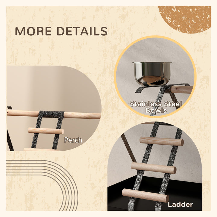 MCL Parrot Stand Bird Stand w/Wood Perch Ladder Feeder Removable Tray