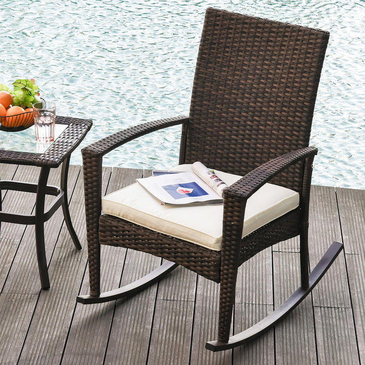 Outsunny Rattan Rocking Chair Rocker Garden Furniture Seater Patio Bistro Relaxer Outdoor Wicker Weave with Cushion
