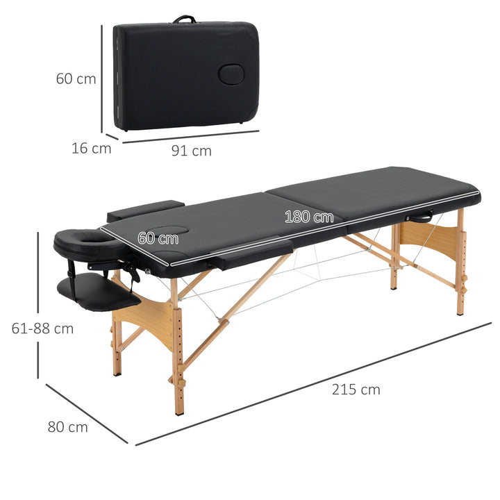 HOMCOM Portable Massage Bed, Folding Spa Beauty Massage Table with 2 Sections, Carry Bag and Wooden Frame, Black