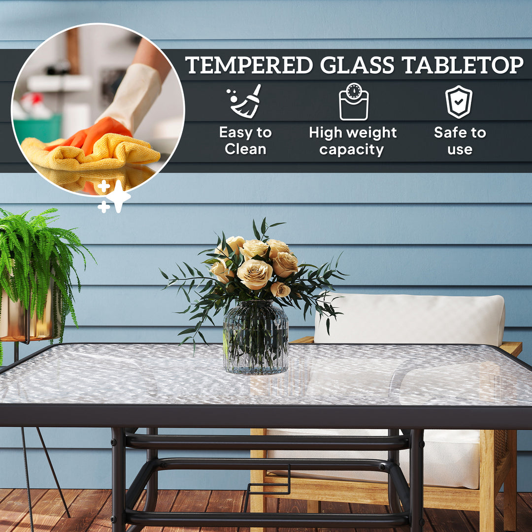 Square Garden Dining Table with Tempered Glass Top & Umbrella Hole, 100 x 100 cm