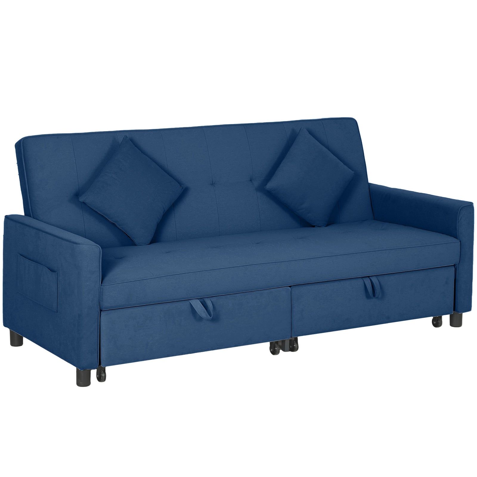 Three-Person Velvet-Feel Sofa Bed - Blue