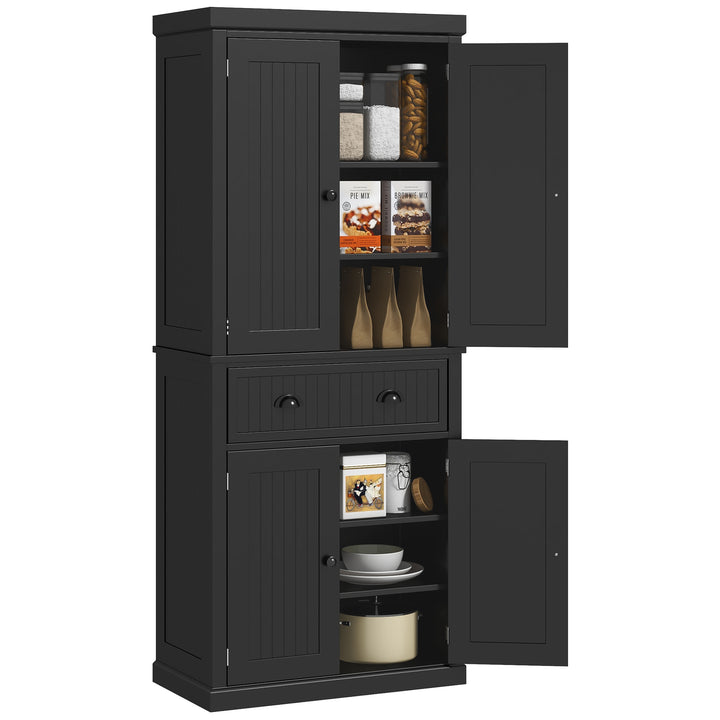 HOMCOM Traditional Kitchen Cupboard Freestanding Storage Cabinet with Drawer, Doors and Adjustable Shelves, Black | Aosom UK