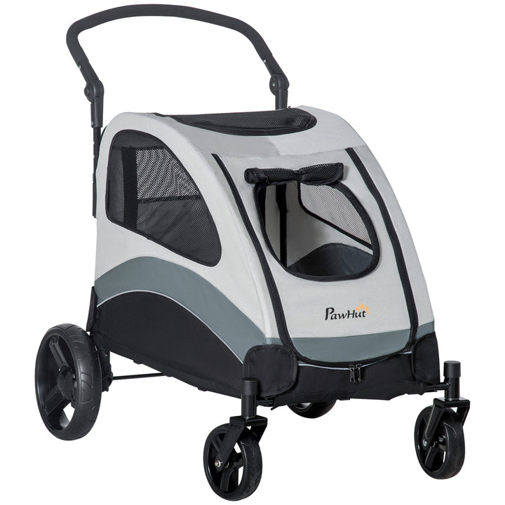 Pet Stroller for Medium Dogs Cat Pushchair Buggy Pram with 4 Wheels Safety Leash Zipper Doors Mesh Windows Storage Bag - Grey