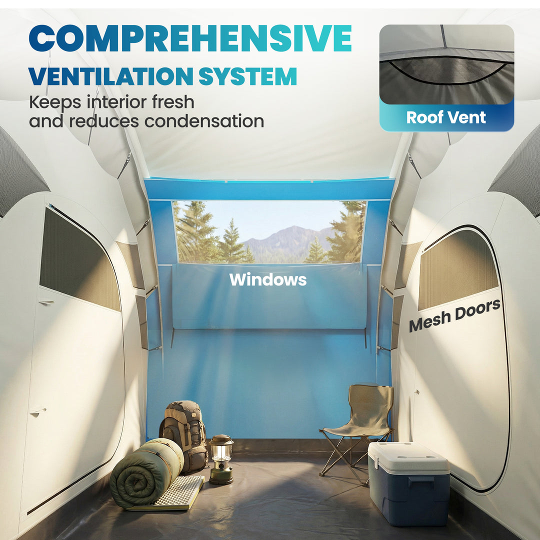 Inflatable Tent 2 Bedroom Tunnel Design Windproof Air Tent with Carry 