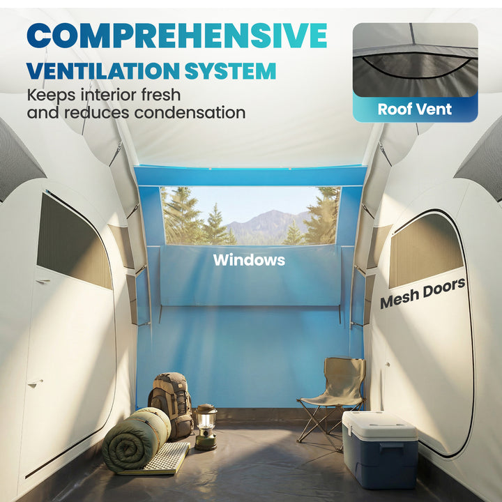Inflatable Tent 2 Bedroom Tunnel Design Windproof Air Tent with Carry 
