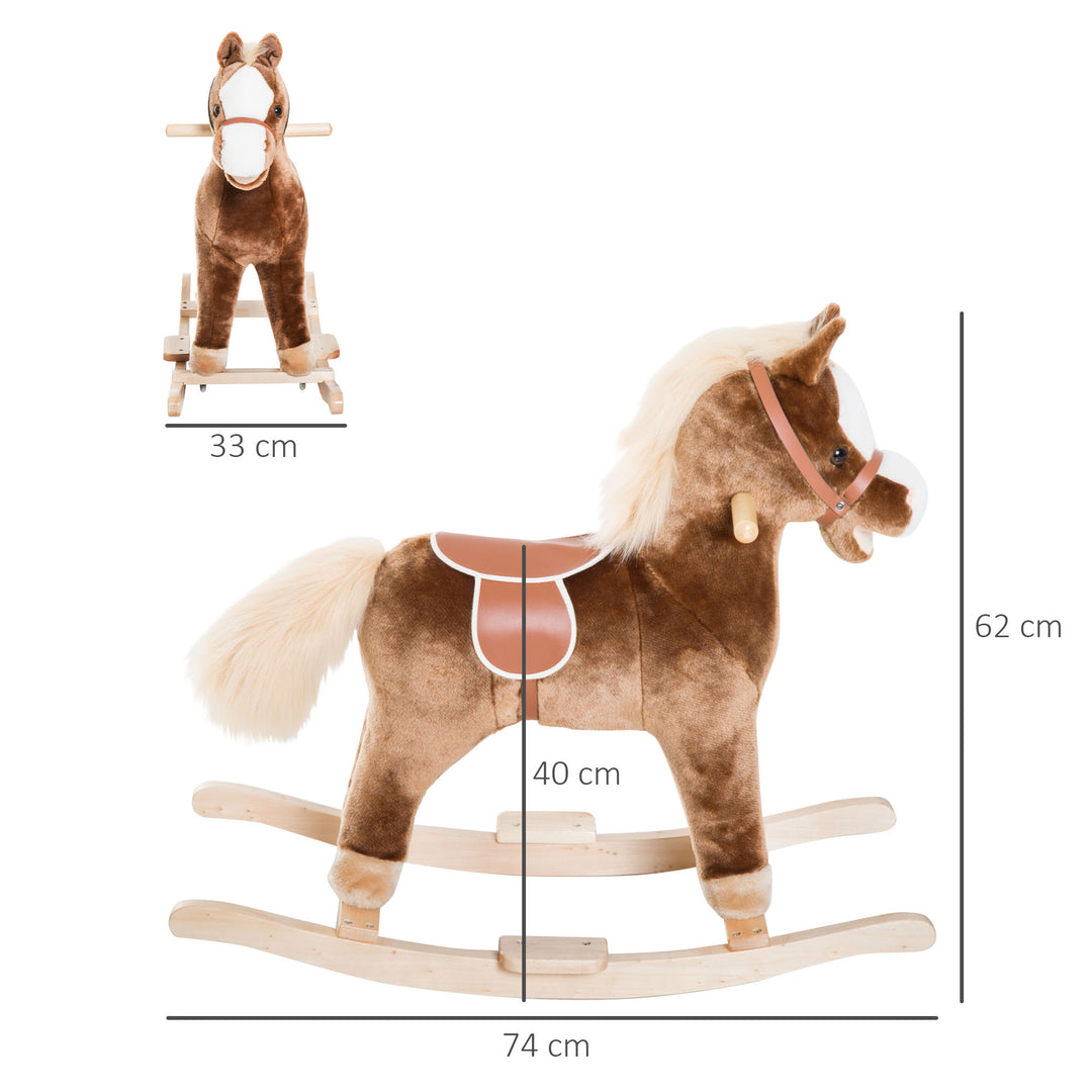 HOMCOM Kids Plush Rocking Horse, Soft Fabric, Traditional Toy with a Modern Twist, Rich Brown | Aosom UK