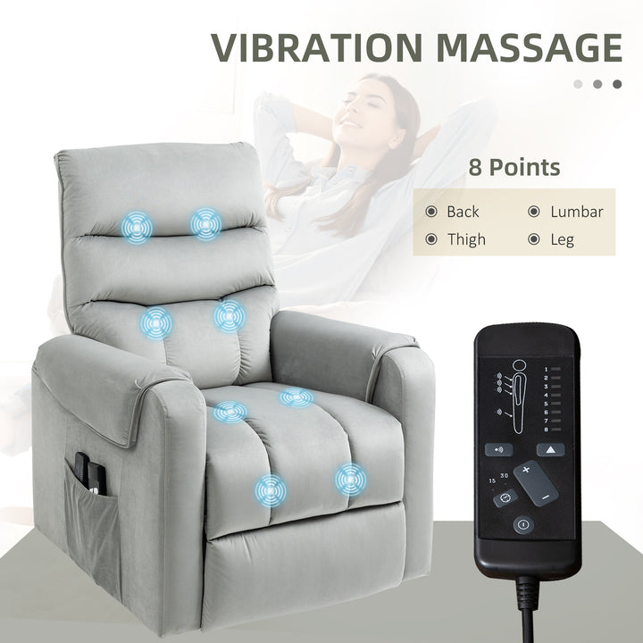 HOMCOM Vibration Massage Rise and Recliner Chair, Electric Power Lift Recliner with Remote Control and Side Pocket, Grey