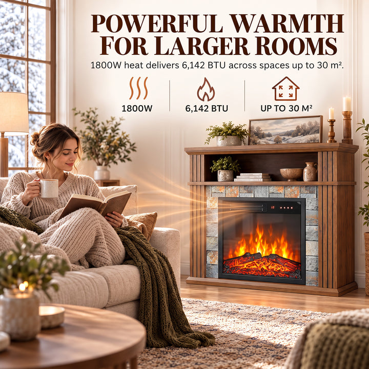 Freestanding Electric Fireplace Suite, 1800W, Open Shelf, Electric - view 5