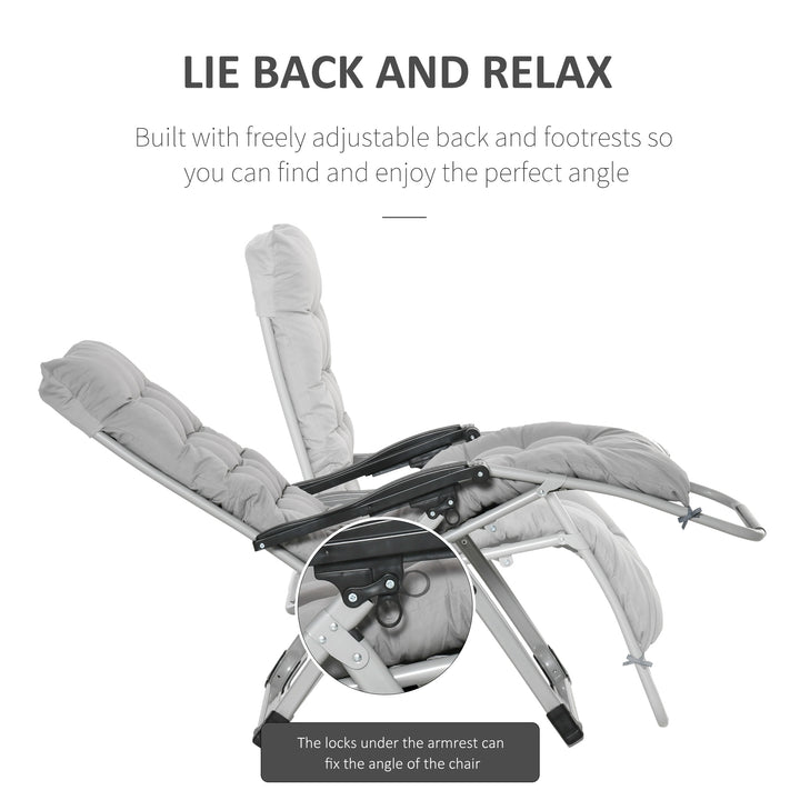 2pc Reclining Zero Gravity Sun Loungers ,Folding Chaise Lounge Chair with Cushions, Light Grey