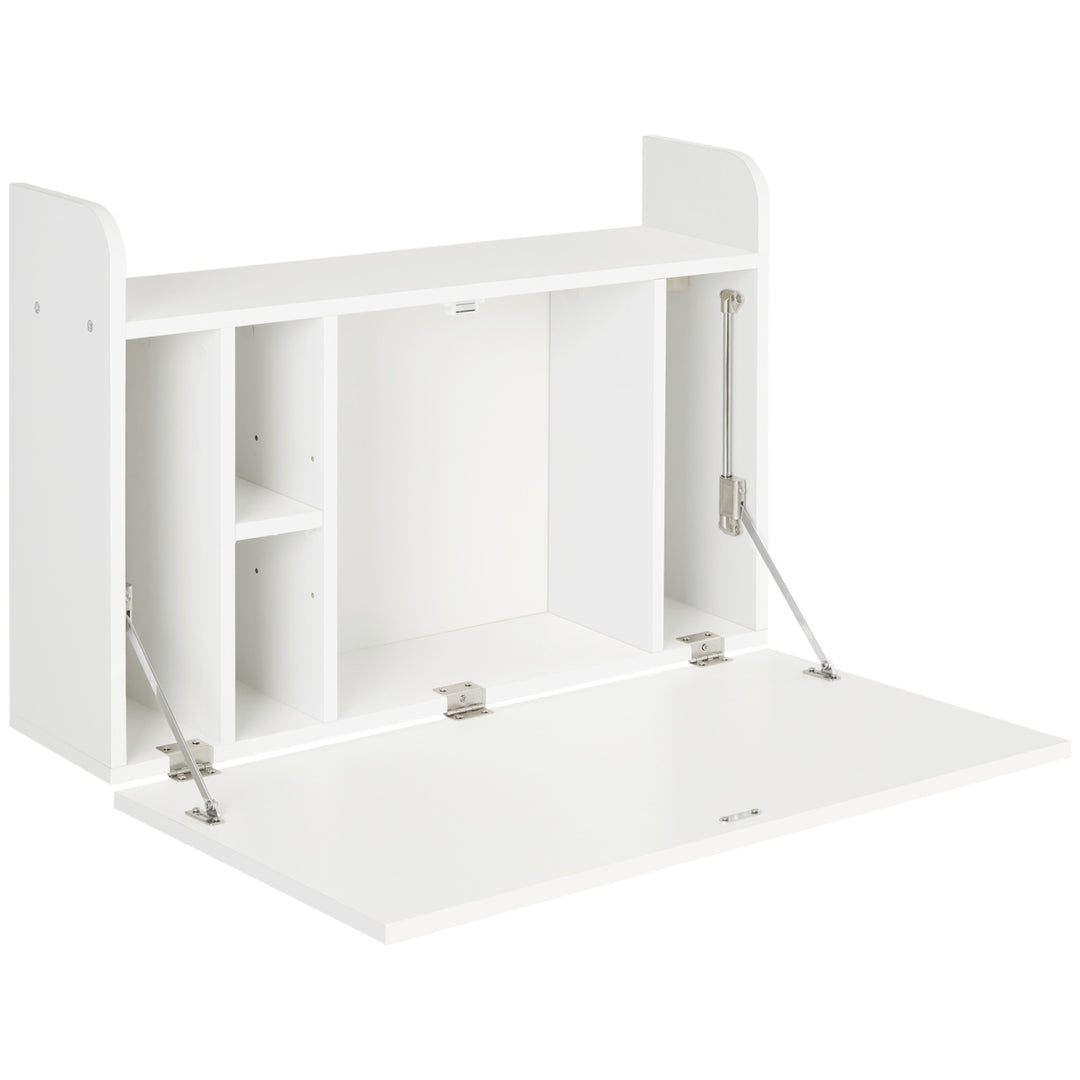 Wall Mounted Table, Drop Leaf Floating Laptop Desk with Space Saving Storage Compartments for Home Office and Study, 77cm x 20cm x 51cm, White