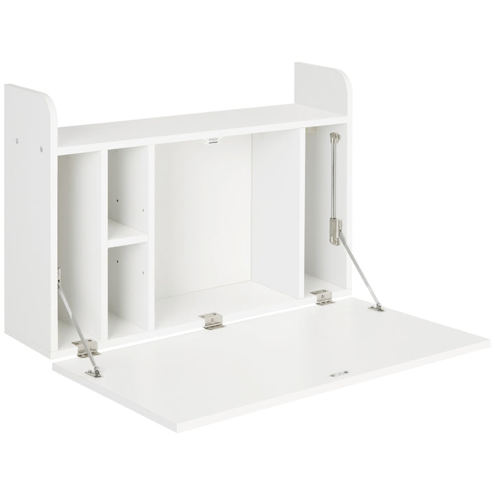 Wall Mounted Table, Drop Leaf Floating Laptop Desk with Space Saving Storage Compartments for Home Office and Study, 77cm x 20cm x 51cm, White