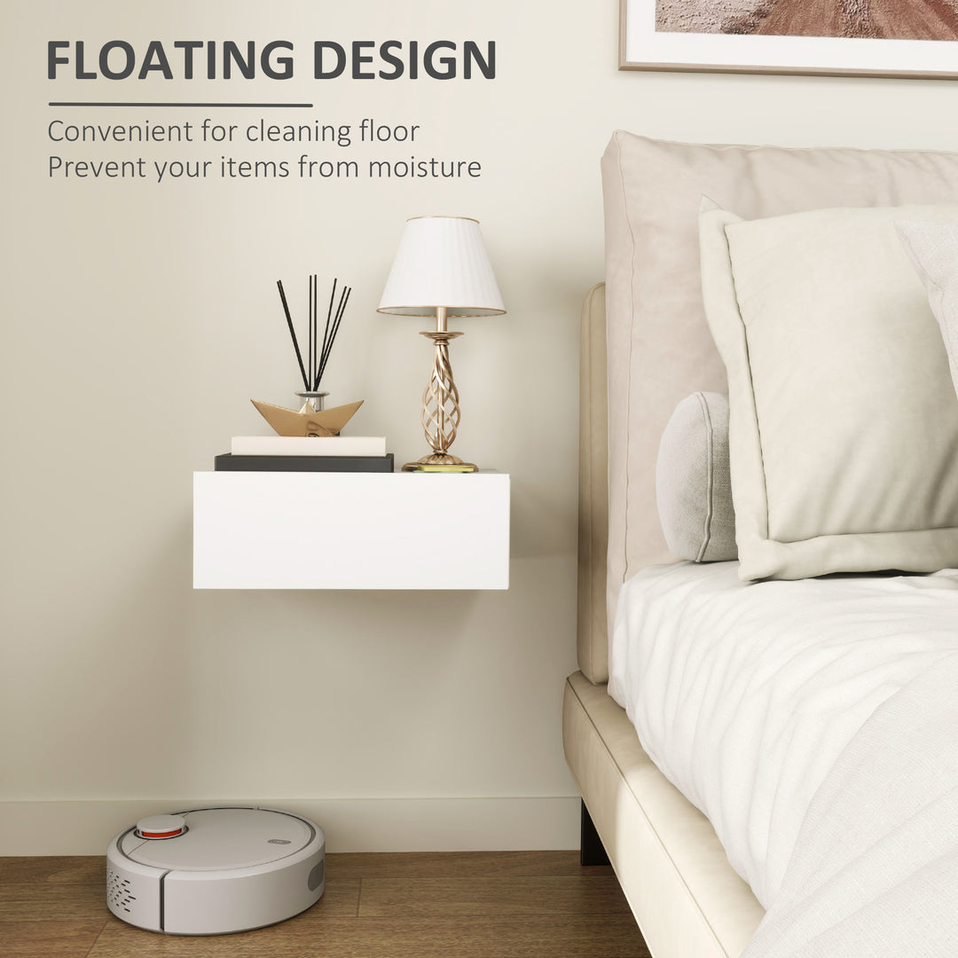 Floating Bedside Table, Wall-Mounted Nightstand with Storage Drawer, Small Side End Table for Bedroom, White