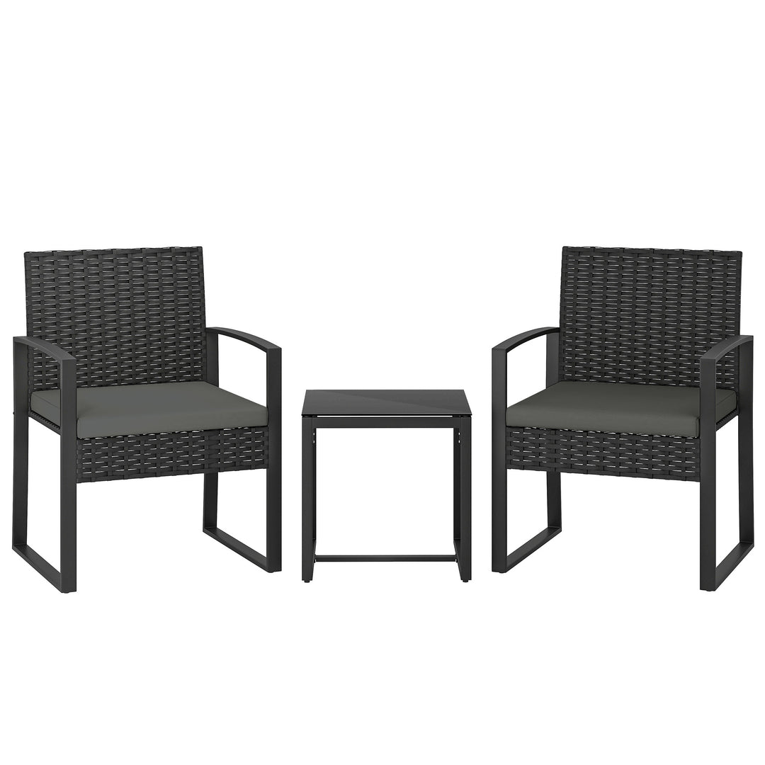 Rattan Bistro Set, 3 Piece Garden Furniture Set with Glass Top Table a