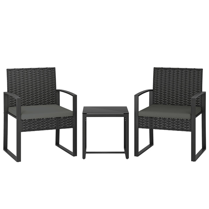 Rattan Bistro Set, 3 Piece Garden Furniture Set with Glass Top Table a