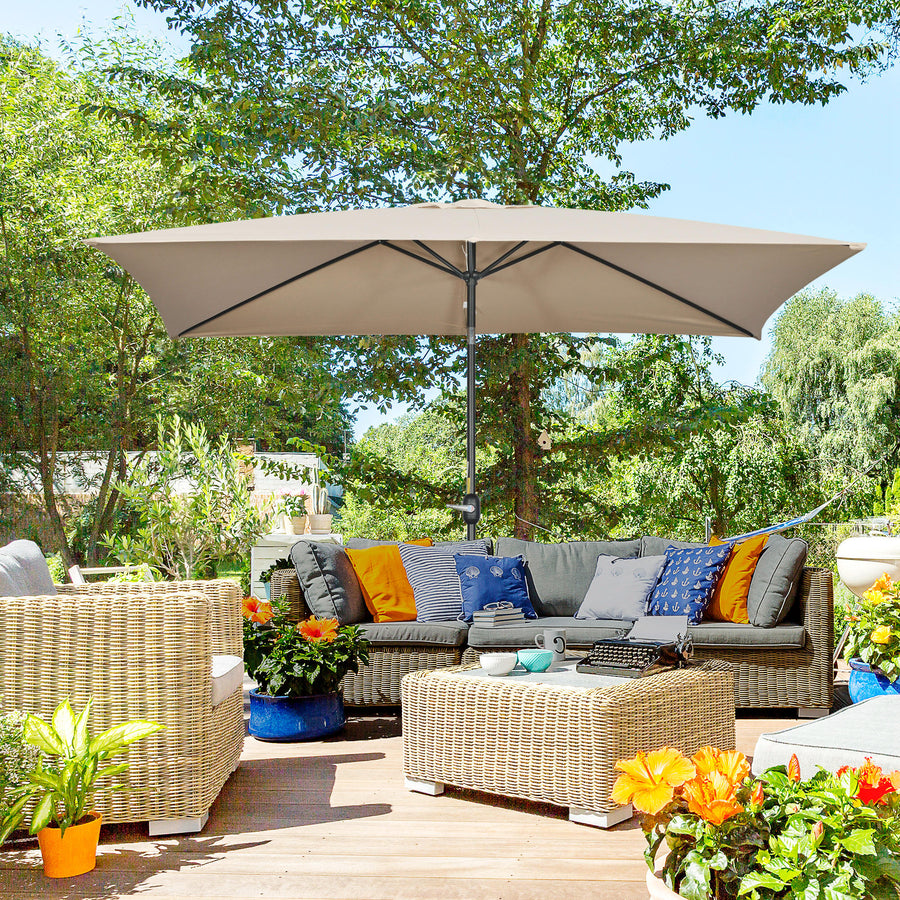 3x2m Patio Parasol Garden Umbrellas Canopy with Aluminium Tilt Crank Rectangular Sun Shade Steel, Khaki