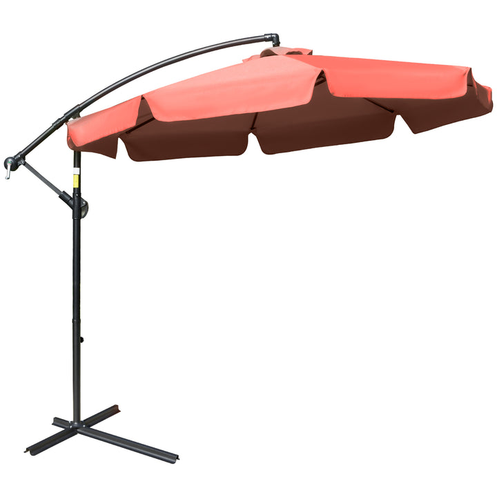 MCL 2.7m Garden Banana Parasol Cantilever Umbrella with Crank Handle and Cross Base for Outdoor, Hanging Sun Shade, Wine Red