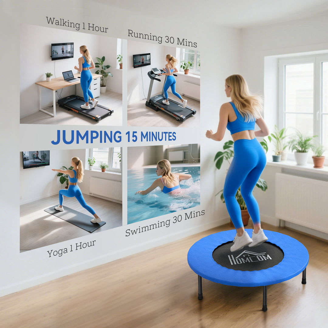 MCL 32" Mini Fitness Trampoline Home Gym Yoga Exercise Rebounder Indoor Outdoor Jumper with Safety Pad, Support Up to 100 KG, Blue and Black