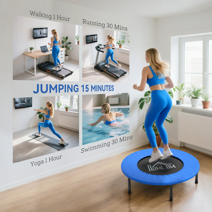 MCL 32" Mini Fitness Trampoline Home Gym Yoga Exercise Rebounder Indoor Outdoor Jumper with Safety Pad, Support Up to 100 KG, Blue and Black