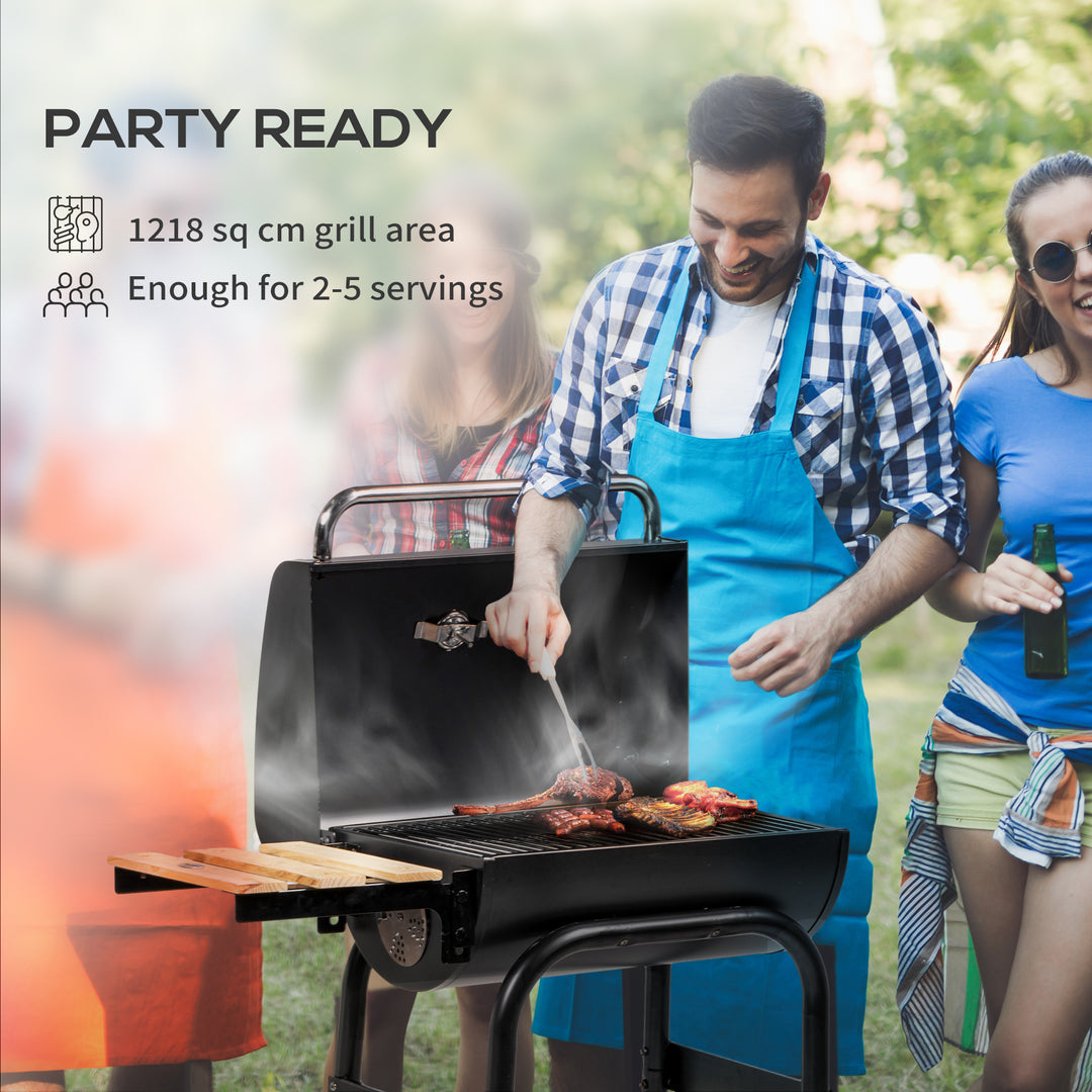 Charcoal BBQ, with Thermometer, Shelves and Wheels
