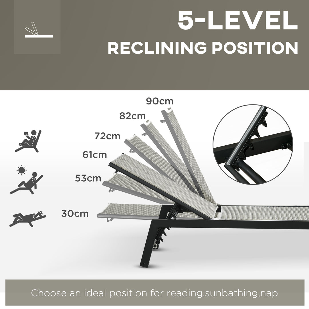Rattan Sun Lounger, with Five-Position Back - Grey/Black