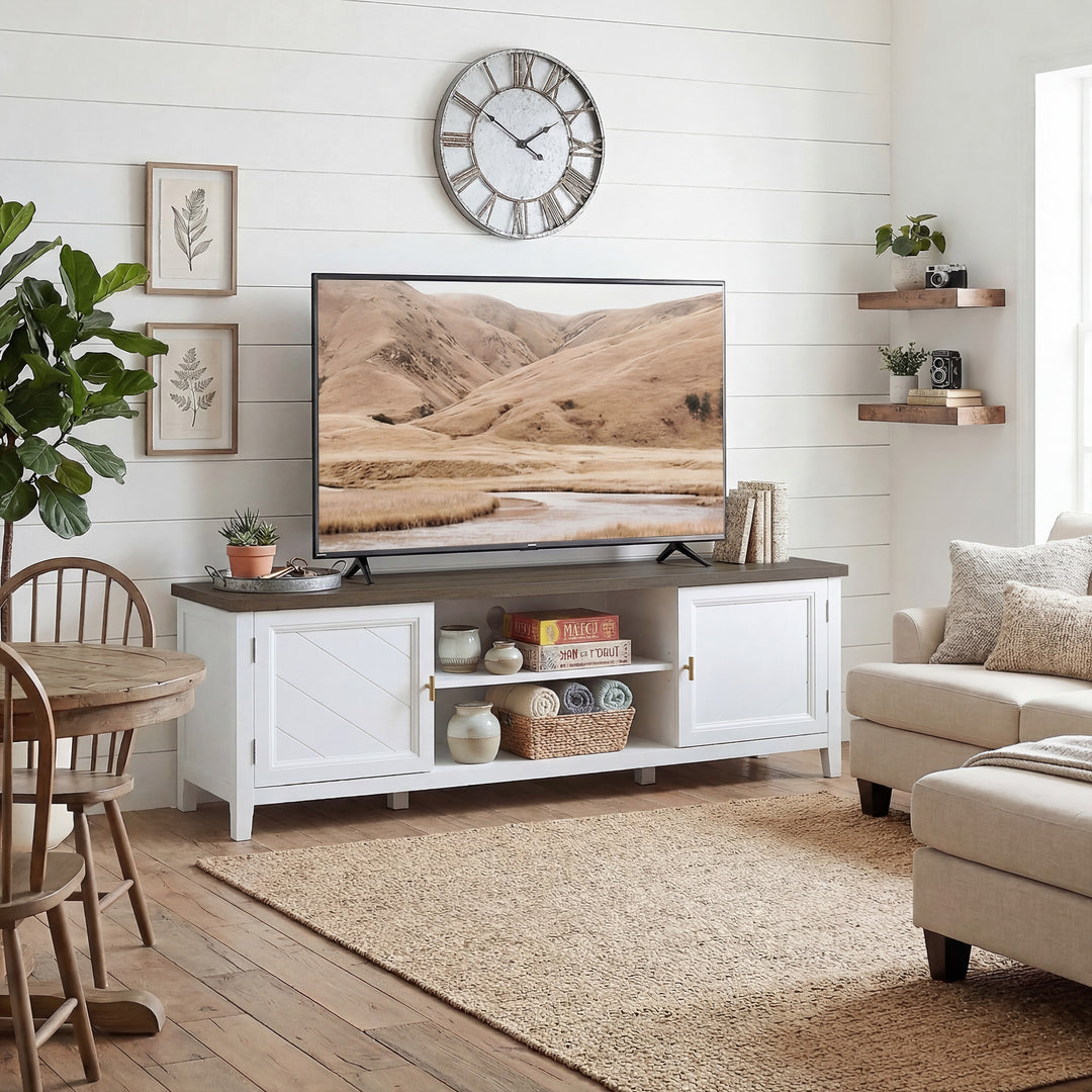 TV Unit for TVs up to 42 Inch, Farmhouse Entertainment Centre with 2 O
