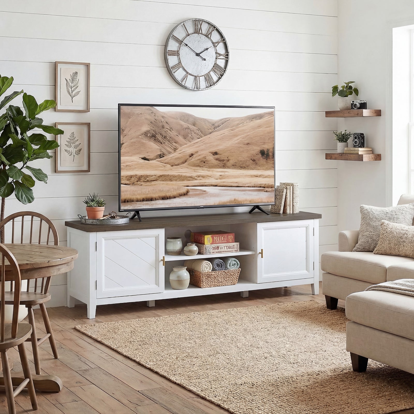 TV Unit for TVs up to 42 Inch, Farmhouse Entertainment Centre with 2 O