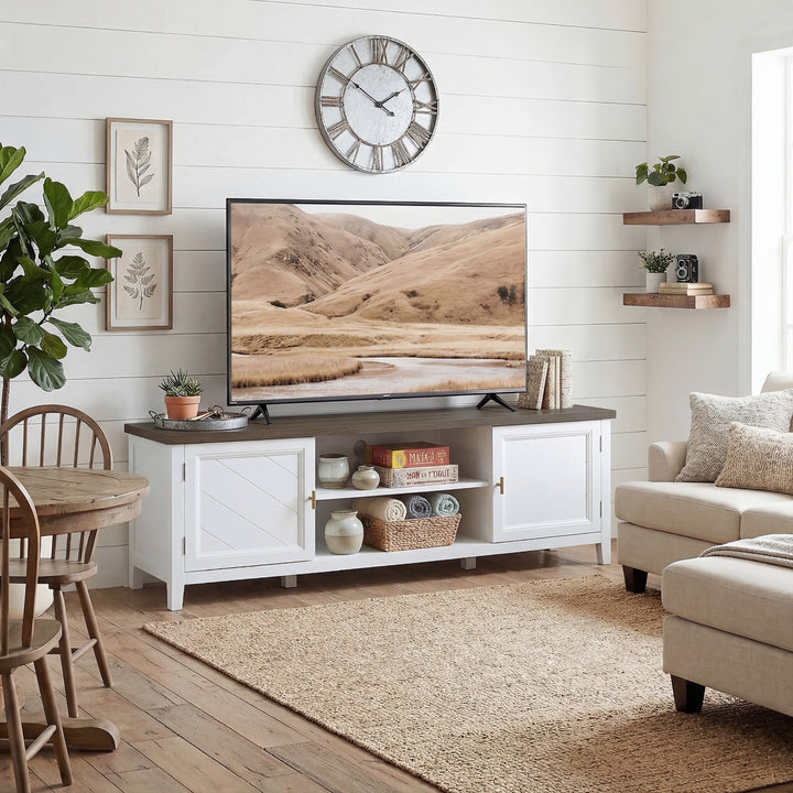 TV Unit for TVs up to 42 Inch, Farmhouse Entertainment Centre with 2 O