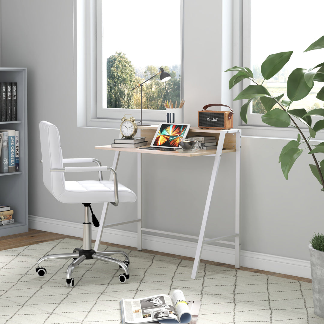 HOMCOM Office Chair and Desk Set, Faux Leather Swivel Chair, Study Desk with Storage Shelf, White. | Aosom UK