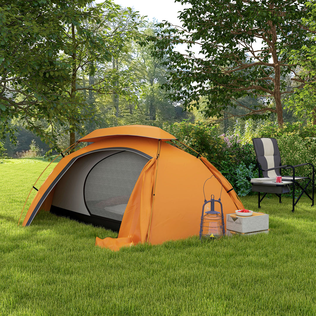 Outsunny Dome Camping Tent with Aluminium Frame, 2000mm Waterproof, Removable Rainfly, for 1-2 Persons, Orange | Aosom UK