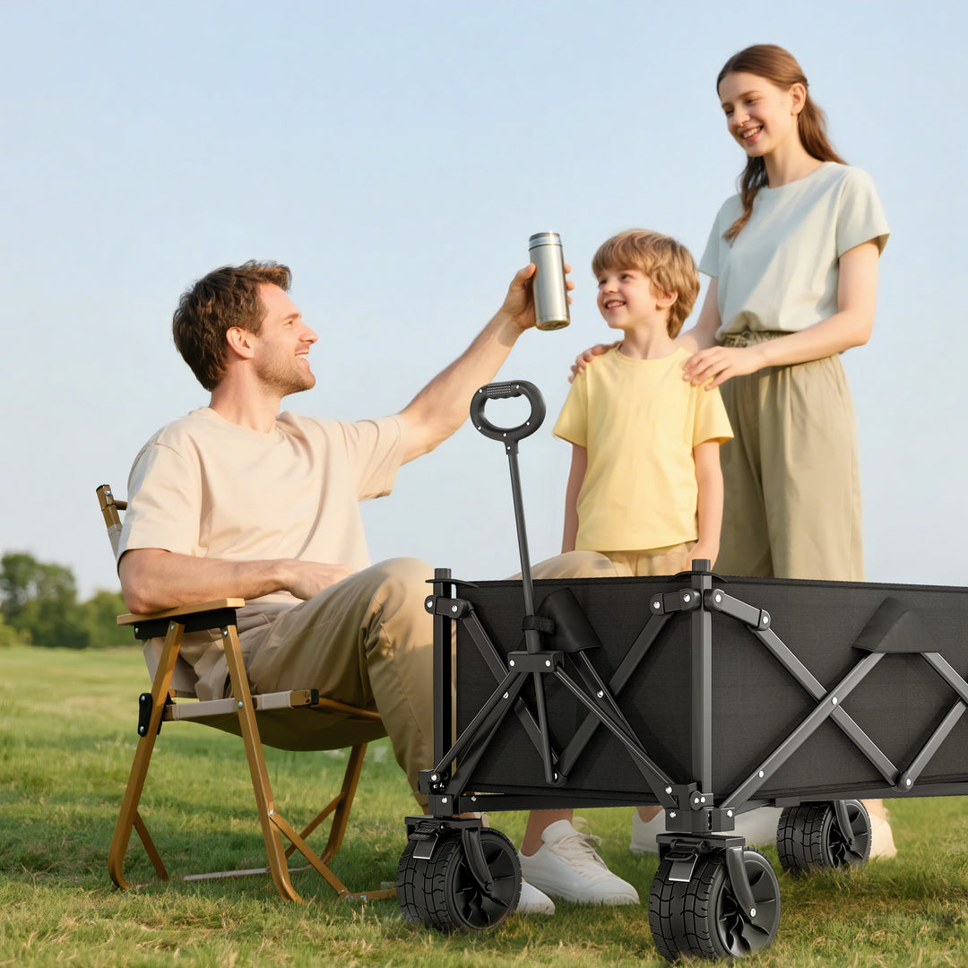 Folding Garden Trolley, Outdoor Wagon Cart with Carry Bag, for Beach, Camping, Festival, 120KG Capacity, Black