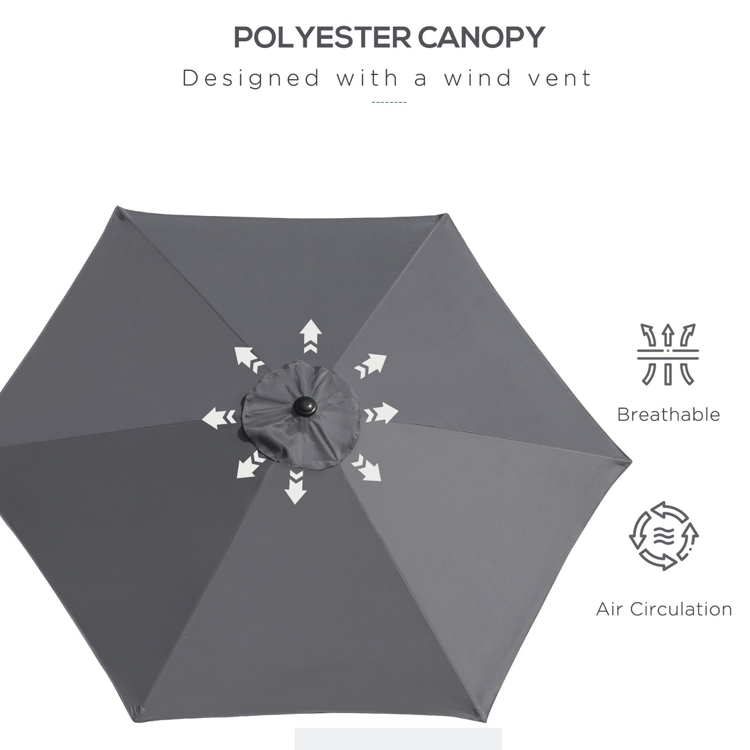 2.6M Garden Parasol Umbrella with Tilt and Crank, Outdoor Sun Parasol Sunshade Shelter with Aluminium Frame, Grey