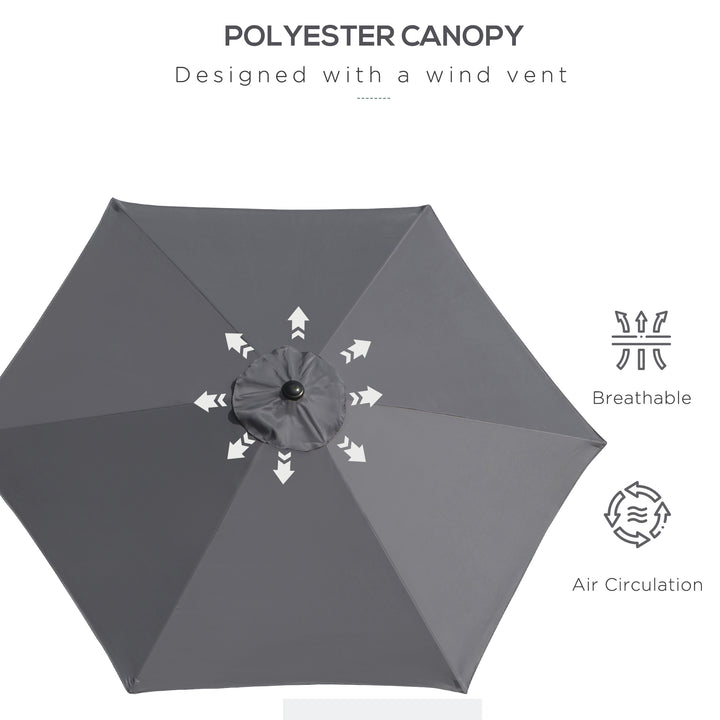 2.6M Garden Parasol Umbrella with Tilt and Crank, Outdoor Sun Parasol Sunshade Shelter with Aluminium Frame, Grey