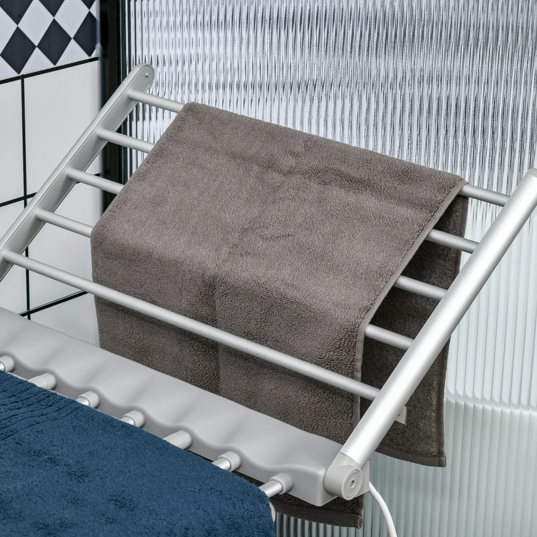 MCL Electric Heated Clothes Dryer, Folding Energy-Efficient Indoor Airer with Extendable Wings, Laundry Drying Horse Rack, Silver