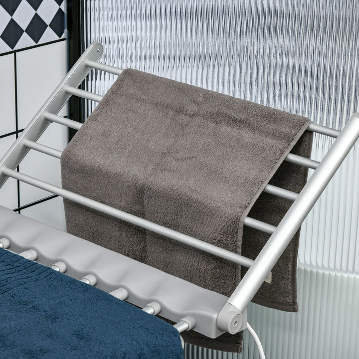MCL Electric Heated Clothes Dryer, Folding Energy-Efficient Indoor Airer with Extendable Wings, Laundry Drying Horse Rack, Silver